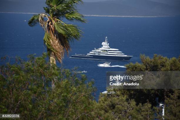 Luxury yachts of Russian businessman Farkhad Akhmedov and Saudi Prince Al-Waleed Bin Talal bin Abdulaziz Al Saud anchor at Bodrum during their...