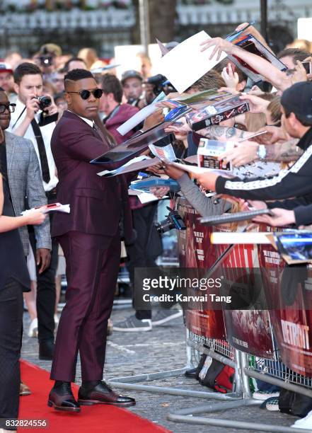 John Boyega arrives for the European Premiere of 'Detroit' at The Curzon Mayfair on August 16, 2017 in London, England.