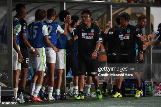 Cho Kwi Jae,coach of Shonan Bellmare celebrates the win after the J.League J2 match between JEF United Chiba and Shonan Bellmare at Fukuda Denshi...