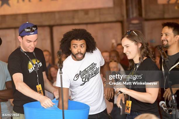 Daveed Diggs and Lin-Manuel Miranda announce lottery ticket winners at the #Ham4Ham featuring Lin-Manuel Miranda at the Pantages Theatre on August...