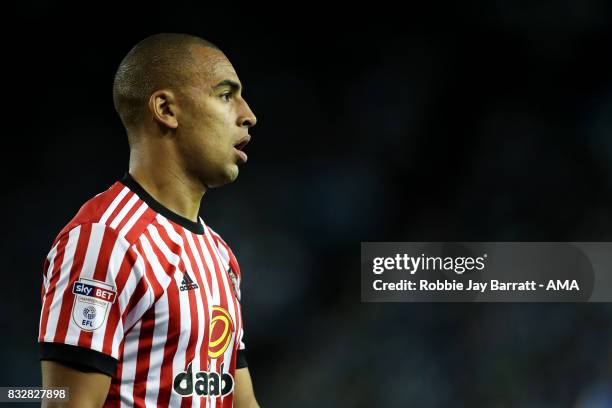 James Vaughan of Sunderland during the Sky Bet Championship match between Sheffield Wednesday and Sunderland at Hillsborough on August 16, 2017 in...