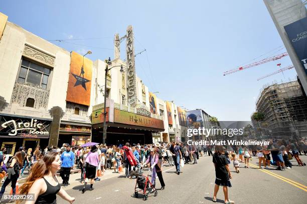 Fans attend the #Ham4Ham featuring Lin-Manuel Miranda at the Pantages Theatre on August 16, 2017 in Hollywood, California.