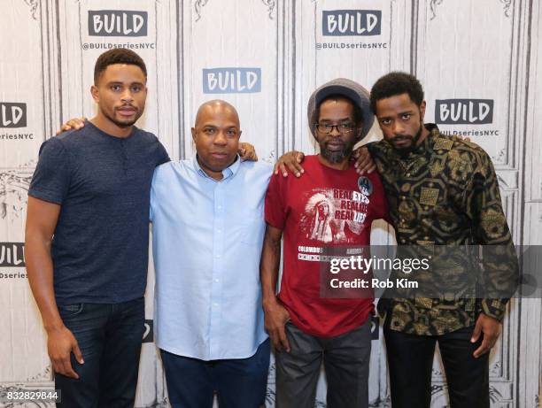 Cast of "Crown Heights" Nnamdi Asomugha, Carl King, Colin Warner and Lakeith Stanfield visit at Build Studio on August 16, 2017 in New York City.