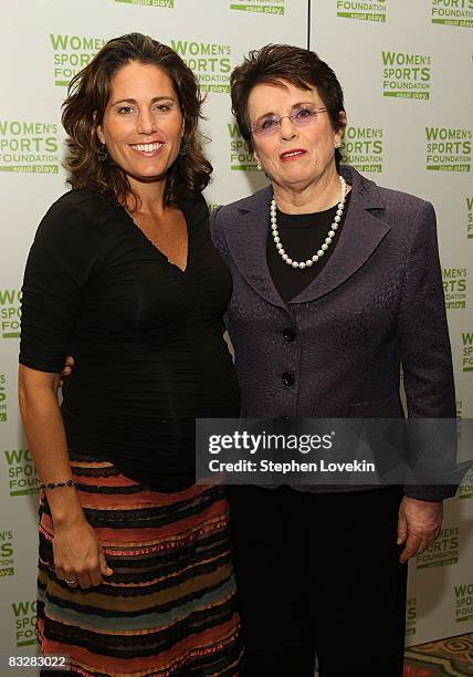 Soccer player Julie Foudy and tennis player Billie Jean King pose backstage during the 29th annual Salute to Women in Sports Awards presented by the...