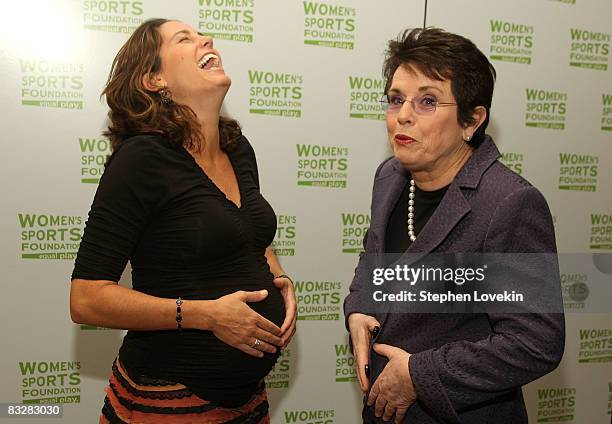 Soccer player Julie Foudy and tennis player Billie Jean King pose backstage during the 29th annual Salute to Women in Sports Awards presented by the...