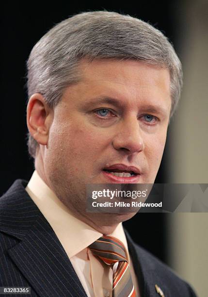 Prime Minister Stephen Harper speaks at a news conference following his Conservative Party's minority victory in the Canadian federal election,...