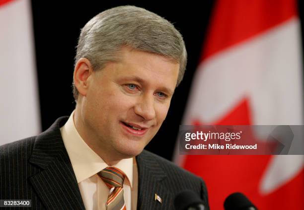 Prime Minister Stephen Harper speaks at a news conference following his Conservative Party's minority victory in the Canadian federal election,...