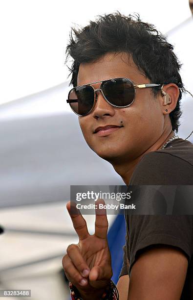 José Monti Montañez from the band Menudo performs at the 2008 Quick Chek New Jersey Festival of Ballooning at Solberg Airport on July 27, 2008 in...