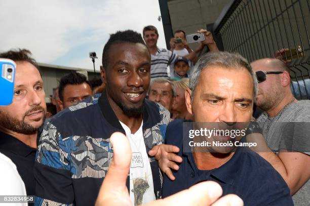 Blaise Matuidi , new signing of Juventus FC, greets the supporters prior to the medical tests.