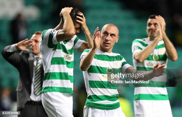 Scott Brown of Celtic celebrates at full time during the UEFA Champions League Qualifying Play-Offs Round First Leg match between Celtic FC and FK...