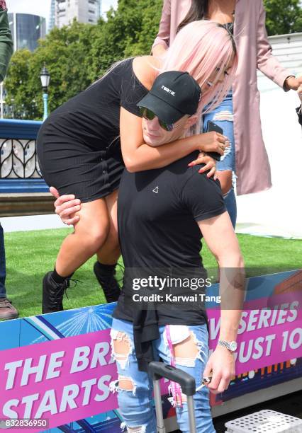 Chloe Ferry and Scotty T attend the Geordie Shore series 15 "Shag Pad on Tour " cast launch at Tower Bridge on August 16, 2017 in London, England.