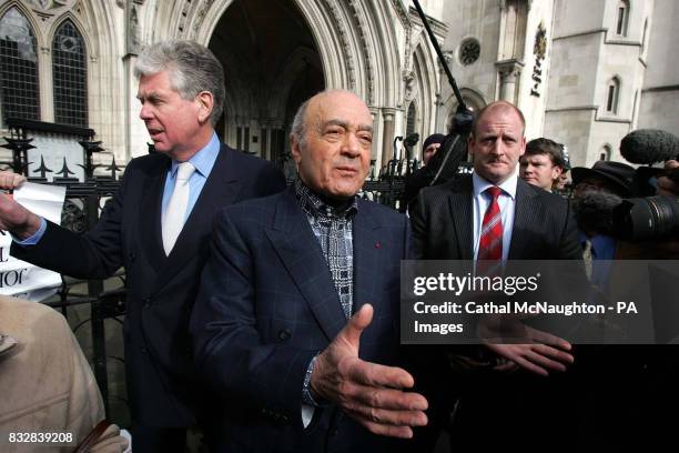 Mohamed al Fayed with Michael Cole leaving the High Court, London, following a preliminary hearing for the inquest into the deaths of Princess Diana...