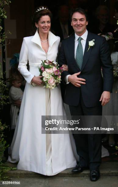 The happy couple, Jane Hardman and Alan Parker, leave Christ Church, Kensington.