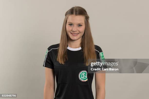 Referee Selina Menzel poses during a DFB photocall at Sportschule Kaiserau on August 12, 2017 in Kamen, Germany.