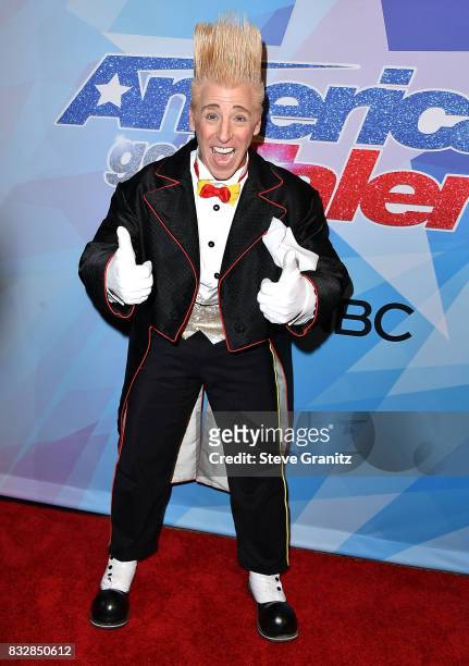 Bello Nock arrives at the Premiere Of NBC's "America's Got Talent" Season 12 at Dolby Theatre on August 15, 2017 in Hollywood, California.