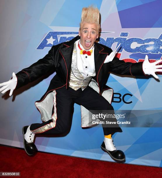 Bello Nock arrives at the Premiere Of NBC's "America's Got Talent" Season 12 at Dolby Theatre on August 15, 2017 in Hollywood, California.