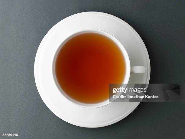 tea in cup - cup of tea from above stock pictures, royalty-free photos & images