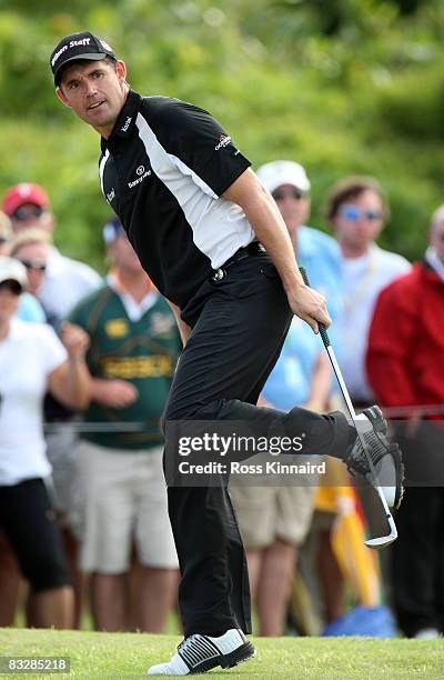 Padraig Harrington of Ireland on the 18th hole during the final round of the PGA Grand Slam of Golf at the Mid Ocean Club on October 15, 2008 in...