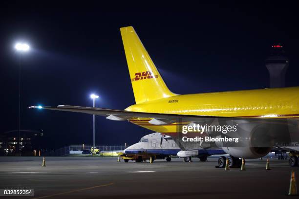 Worldwide Express cargo jet sits parked on the tarmac at the company's hub of Cincinnati/Northern Kentucky International Airport in Hebron, Kentucky,...