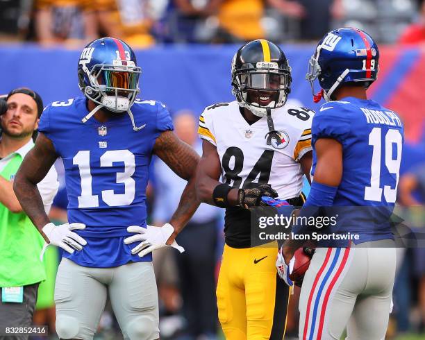 New York Giants wide receiver Odell Beckham and Pittsburgh Steelers wide receiver Antonio Brown along with New York Giants wide receiver Travis...