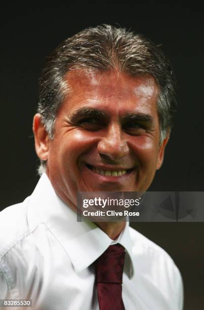 Carlos Queiroz of Portugal looks on during the FIFA2010 Group One World Cup Qualifying match between Portugal and Albania at the Estadio Municipal de...