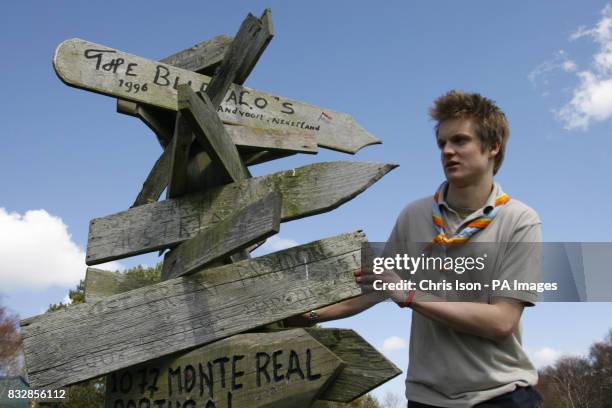 Scout Jon Grimes takes a look around the site on Brownsea Island in Poole Harbour, Dorset where Lord Robert Baden-Powell held his experimental camp...