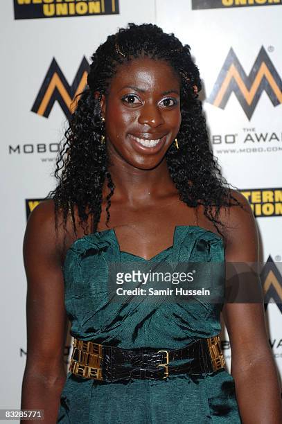 Athlete Christine Ohuruogu poses in the award room at the MOBO Awards 2008 held at Wembley Arena on October 15, 2008 in London, England.