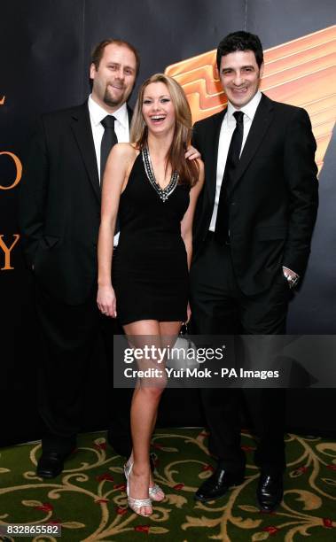 Paul Wilson, Jessica Jane Clement and Alexis Conran from BBC 3's 'The Real Hustle' arrive at The Royal Television Society Awards at the Grosvenor...