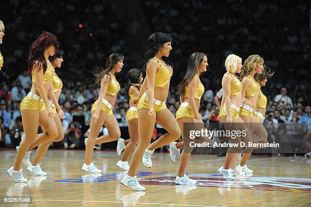 Warrior Girls of the Golden State Warriors perform at the game against the Milwaukee Bucks at Guangzhou Gymnasium on October 15, 2008 for the 2008...
