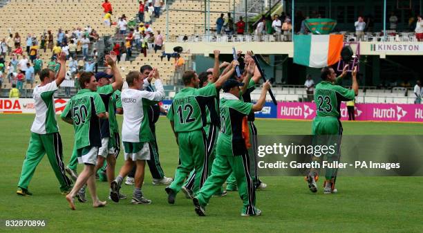 Ireland celebrate their victory over Pakistan during the ICC Cricket World Cup 2007, Group C match at Sabina Park, Kingston, Jamaica.