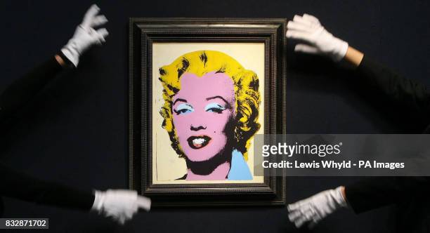 An Andy Warhol portrait of Marilyn Monroe titled Lemon Marilyn at Christie's in London before the Christie's Post-War and Contemporary Art sale...