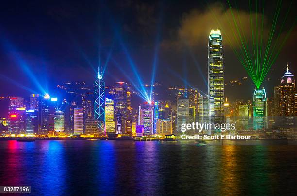 hong kong, victoria harbour. a symphony of lights - victoria harbour hong kong stock pictures, royalty-free photos & images