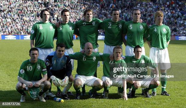 Republic of Ireland's Jonathan Douglas, Steve Finnan, Kevin Kilbane, John O'Shea, Richard Dunne, Paul McShane. Robbie Keane, Shay Given, Lee Carsley,...