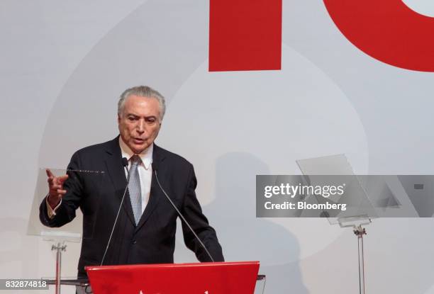 Michel Temer, Brazil's president, speaks during the Annual Santander Conference in Sao Paulo, Brazil, on Wednesday, Aug. 16, 2017. Temer announced...