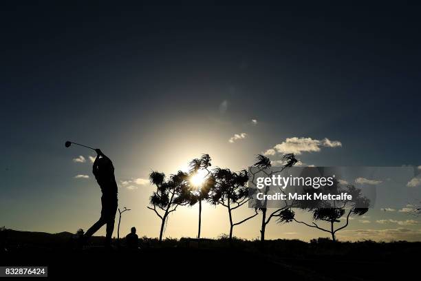 Vijay Singh of Fiji hits his tee shot on the 1st hole during day one of the 2017 Fiji International at Natadola Bay Championship Golf Course on...