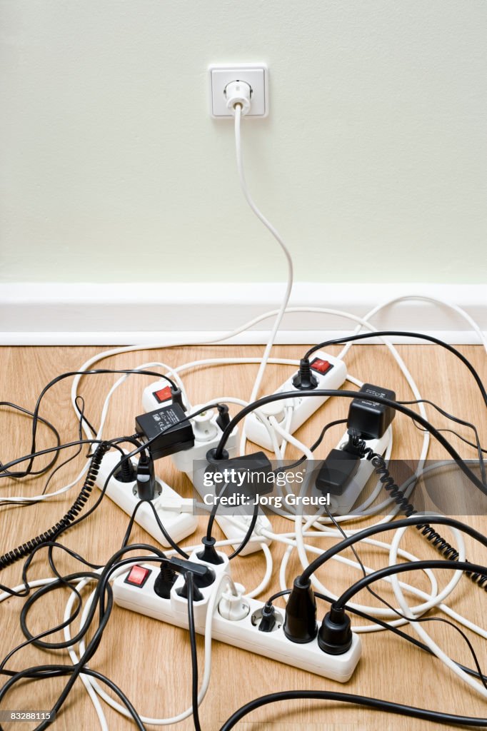 Power strips connected to wall outlet