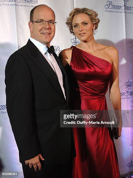 Prince Albert II of Monaco and Charlene Wittstock attend the 2008 Princess Grace awards gala at Cipriani 42nd Street on October 15, 2008 in New York...