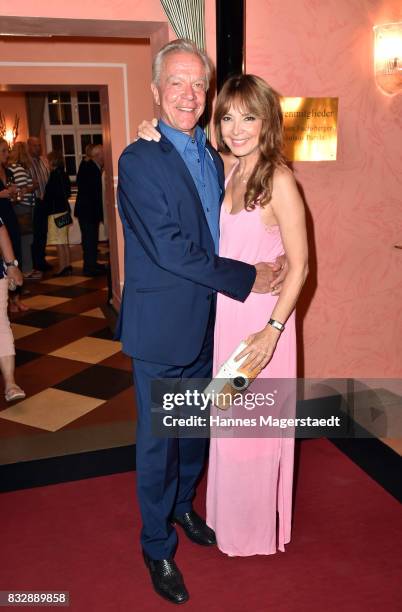 Dirk Galuba and Cornelia Corba during the 'Aufguss' premiere at Komoedie im Bayerischen Hof on August 16, 2017 in Munich, Germany.