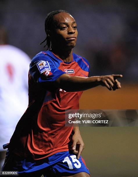 Costa Rica's Junior Diaz celebrates after scoring a goal against Haiti during their FIFA World Cup South Africa-2010 qualifying football match at the...