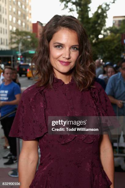 Actress Katie Holmes attends the blue carpet premiere of Amazon Prime Video original series "The Tick" at Village East Cinema on August 16, 2017 in...