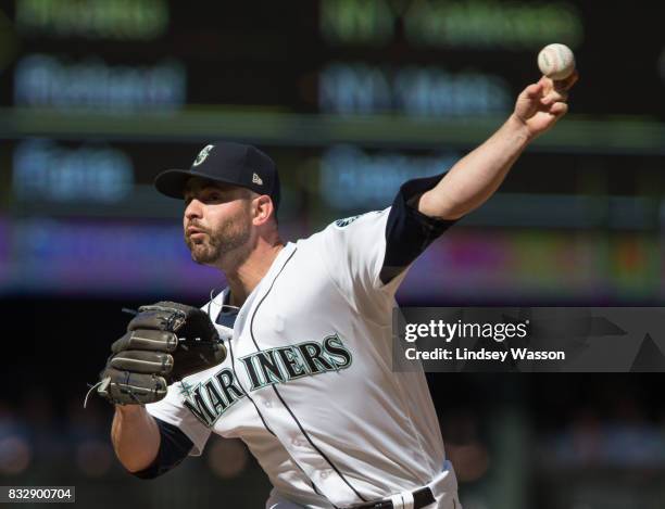 Marc Rzepczynski of the Seattle Mariners pitches in the ninth inning to get the final out against the Baltimore Orioles at Safeco Field on August 16,...