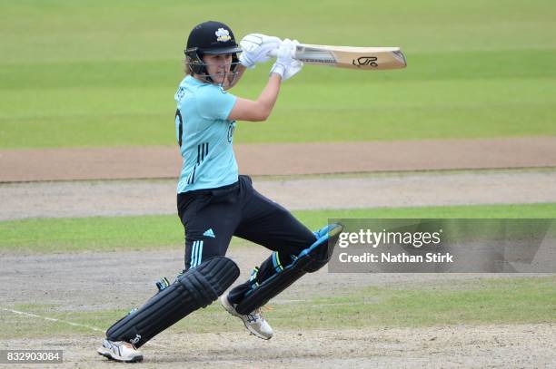 Natalie Sciver of Surrey Stars batting during the Kia Super League 2017 match between Lancashire Thunder and Surrey Stars at Old Trafford on August...