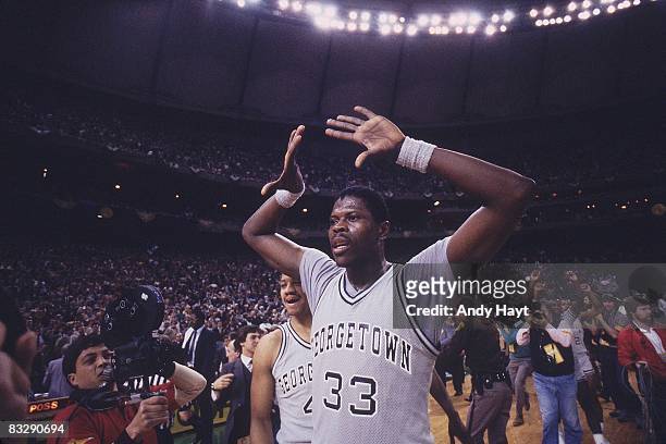 Final Four: Georgetown Patrick Ewing victorious after winning national championship vs Houston. Seattle, WA 4/2/1984 CREDIT: Andy Hayt