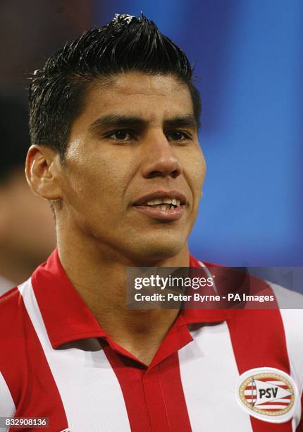 Eindhoven's Carlos Salcido before the UEFA Champions League Quarter-final first leg match at the Philips Stadion, Eindhoven, Holland.