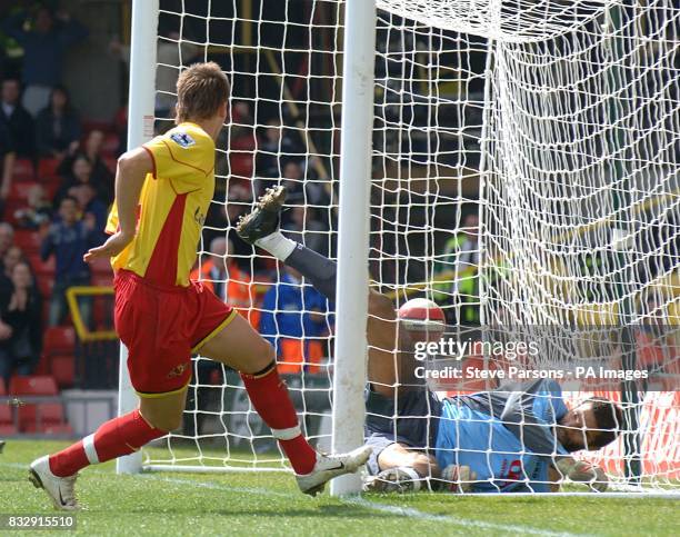 Watford's Tamas Priskin scores his sides third goal of the game