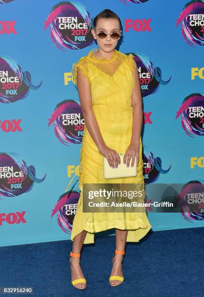 Actress Millie Bobby Brown arrives at the Teen Choice Awards 2017 at Galen Center on August 13, 2017 in Los Angeles, California.