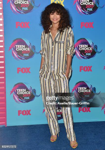 Actress/singer Zendaya arrives at the Teen Choice Awards 2017 at Galen Center on August 13, 2017 in Los Angeles, California.