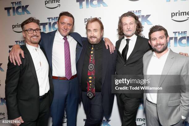 Barry Josephson, Peter Serafinowicz, David Fury, Ben Edlund and Joe Lewis attend the blue carpet premiere of Amazon Prime Video original series "The...