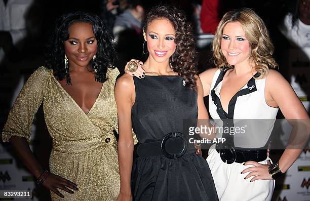 Keisha Buchanan , Amelle Berrabah and Heidi Range of the British band Sugababes arrive at Wembley Arena in London for the MOBO Awards, on October 15,...