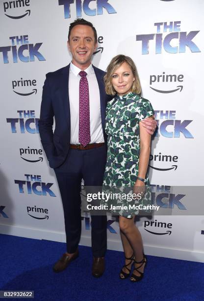 Peter Serafinowicz and Sarah Alexander attend "The Tick" Blue Carpet Premiere at Village East Cinema on August 16, 2017 in New York City.